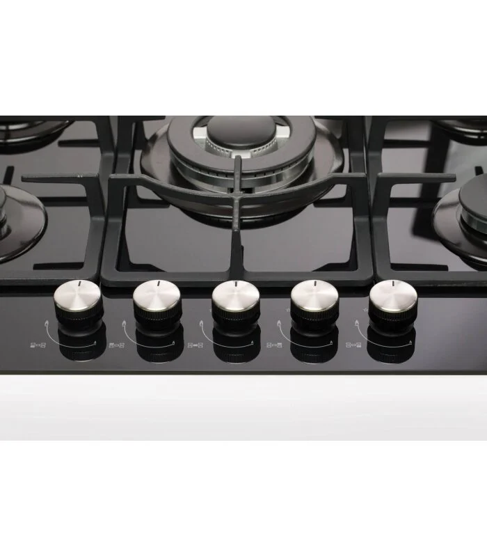 Plita incorporabila LDK Marbella WOK JZ5BK75, Gaz, 5 arzatoare, WOK, Aprindere electrica, Gratare fonta, 75 cm, Negru [1]