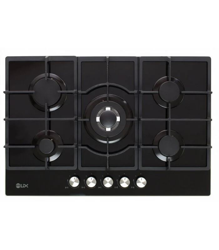 Electronice & Electrocasnice - Plita incorporabila LDK Marbella WOK JZ5BK75, Gaz, 5 arzatoare, WOK, Aprindere electrica, Gratare fonta, 75 cm, Negru