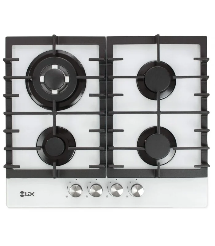 Electronice & Electrocasnice - Plita incorporabila LDK Toledo WOK JZ4WHITE60, Gaz, 4 arzatoare, WOK, Aprindere electrica, Gratare fonta, 60 cm, Alb