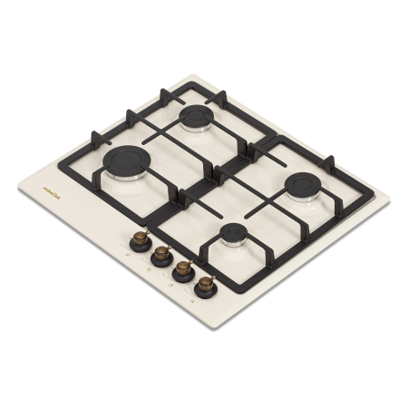 Plita incorporabila NobelTek NHBG-9746RBJ, gaz, comenzi frontale, aprindere buton, gratre fonta, design rustic, Crem [1]