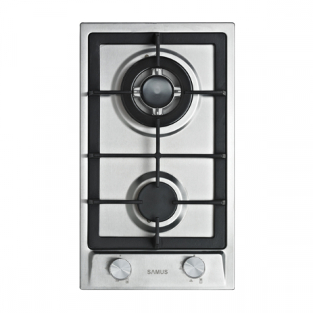 Aragazuri si plite - Plita incorporabila Samus PSG-32SX2, 2 arzatoare, arzator Wok, aprindere electrica, dispozitiv siguranta arzatoare, Argintie