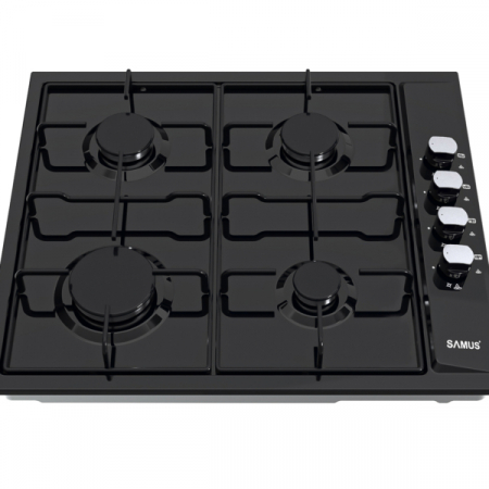 Plita  incorporabila Samus PSG-64SB, 4 arzatoare, aprindere electrica, dispozitiv siguranta arzatoare, gratare metalice, Neagra [1]