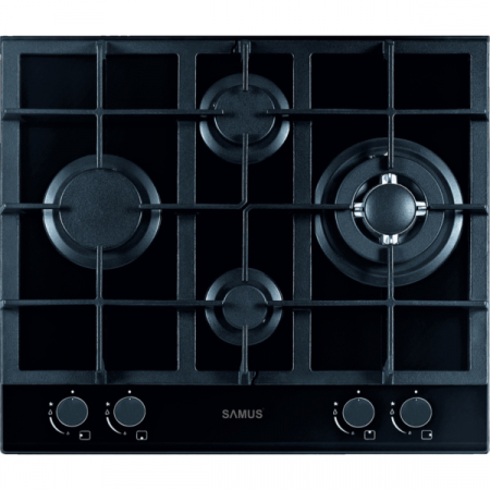 Aragazuri si plite - Plita incorporabila Samus PSG-64SG2, 4 arzatoare, arzator Wok, aprindere electrica, dispozitiv siguranta arzatoare, suport sticla, Neagra