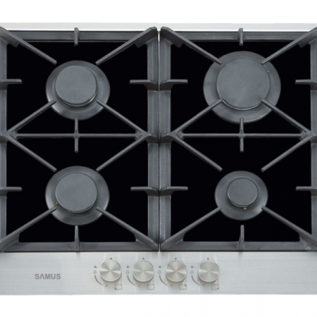 Aragazuri si plite - Plita incorporabila Samus PSG-64SGX1, 4 arzatoare, putere 7 kW, aprindere electrica, dispozitiv siguranta arzatoare, Neagra