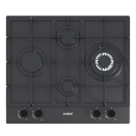 Plita incorporabila Samus PSG-64SMGN2, 4 Arzatoare gaz, Latime 58 cm, Gratare fonta, Aprindere electrica, Sticla, Neagra [1]