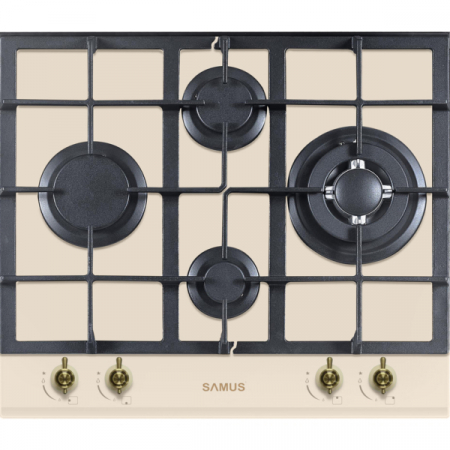 Aragazuri si plite - Plita incorporabila Samus PSG-64VG1, 4 arzatoare, arzator Wok,  aprindere electrica, dispozitiv siguranta arzatoare, gratare din fonta, design rustic, Bej