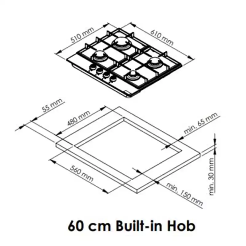 Plita incorporabila Studio Casa PG660 Parma Glass Grey, 4 arzatoare gaz, Wok, 2 gratare fonta, Aprindere electrica, Dimensiuni (cm): 61×51×9,69, Sticla gri [2]