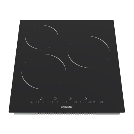 Aragazuri si plite - Plita incorporabila vitroceramica Samus PSVE-43BMG3, 3 Arzatoare, Latime 45 cm, Touch Control, Setari putere in 9 trepte, Sticla ceramica neagra