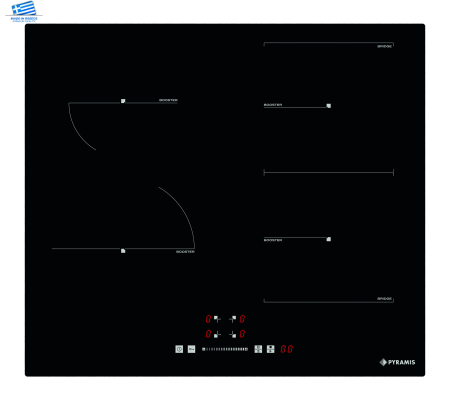 Aragazuri si plite - Plită inductie Pyramis PHI62432FMB, 4 zone de gătit, 1 Bridge, control Slider Touch, funcție Booster, Timer, Power Management, 9 trepte de putere