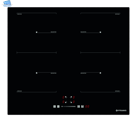 Aragazuri si plite - Plită inductie Pyramis PHI63432FMB Black Glass, 4 zone de gătit, 2 zone Bridge, 9 trepte de putere, funcție Booster, control Slider Touch, Timer integrat, Power Management