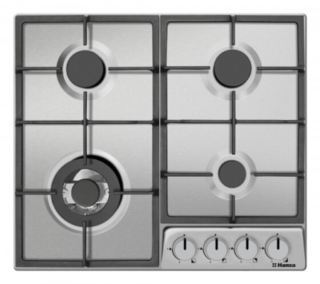 Marelvi - Plita pe gaz Hansa, 60 cm, comenzi frontale, WOK, gratare fonta, aprindere in buton, inox