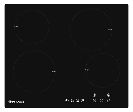 Aragazuri si plite - Plită vitroceramică Pyramis 58HL710, 4 zone de gătit, 9 trepte de putere, Touch Control, Timer, finisaj elegant negru