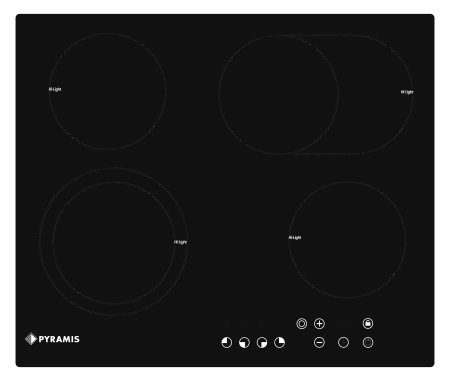 Aragazuri si plite - Plită vitroceramică Pyramis 58HL810, 4 zone de gătit, 2 zone duble, 9 trepte de putere, Touch Control, Timer, finisaj elegant negru