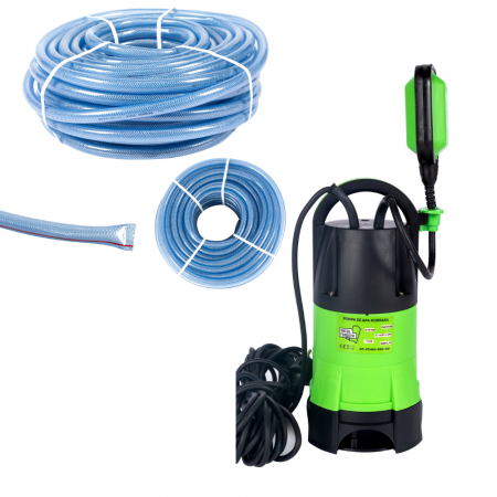 Pompe de apa murdara - Pompa apa murdara cu plutitor, 900W, 17200l/h, 8.5m + Furtun insertie 1" pentru apa 50M Micul Fermier