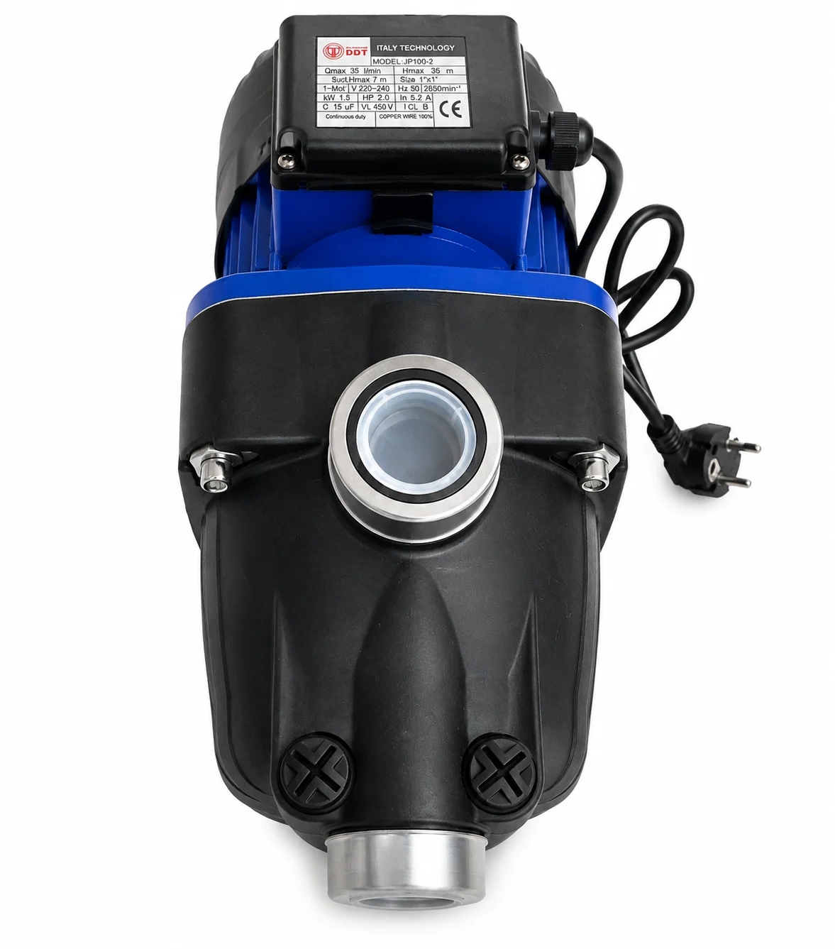 Pompa de apa autoamorsanta DDT Professional JP100-2, 1.5 kW, debit 35 l/min, inaltime refulare 35 m, aspiratie 7 m, racord 1 tol, 230 V [6]