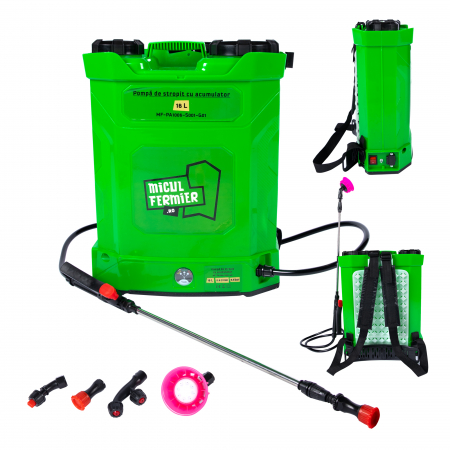 Pompa de stropit cu acumulator 12 V-8Ah, presiune 5.5 bar, debit apa 2.9L/min, Micul Fermier 16L, MF-PA1006-S001-G01 [8]