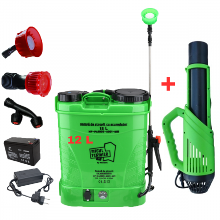 GRADINA - Pompa de stropit cu acumulator Micul Fermier 12L, 5.5 Bari, lance 80 cm, debit 2.6 L/min, acumulator 12 V, 8 Ah,MF-PA1005-S001-G01 + Atomizor electric portabil 80W
