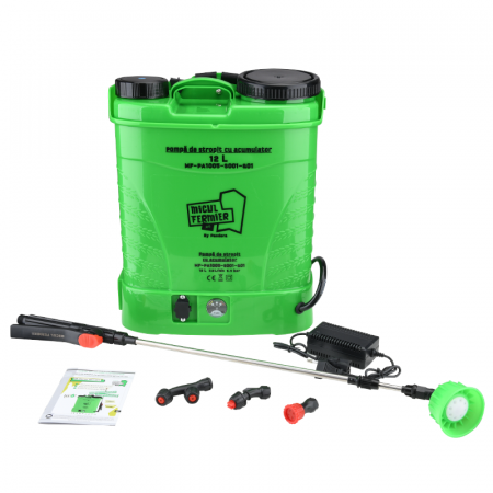 Pompa de stropit cu acumulator Micul Fermier 12L, 5.5 Bari, lance 80 cm, debit 2.6 L/min, acumulator 12 V, 8 Ah,MF-PA1005-S001-G01 + Atomizor electric portabil 80W [10]