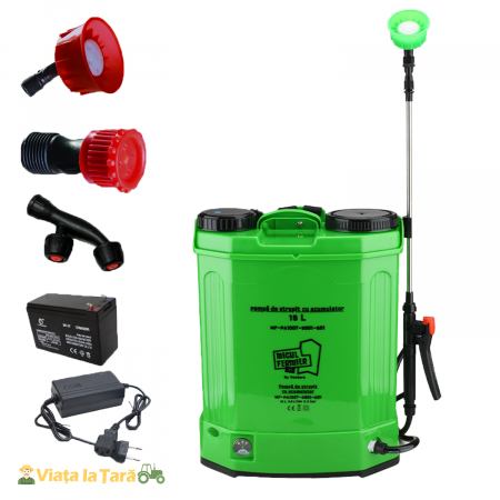 GRADINA - Pompa de stropit cu acumulator Micul Fermier 16L, acumulator 12 V, 8 Ah, 4 duze, presiune 5.5 bar, lance 80 cm, MF-PA1007-S001-G01