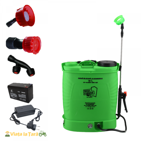 GRADINA - Pompa de stropit cu acumulator Micul Fermier 18L, acumulator 12 V, 5.5 bar, 4 duze, lance 80 cm, debit 2.6 L/min, MF-PA1009-S001-G01
