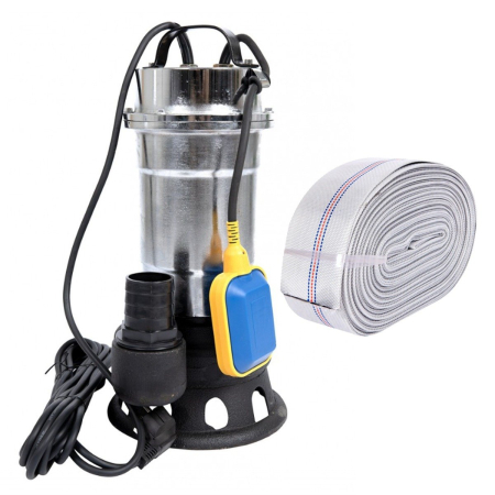 Pompe de apa murdara - Pompa pentru apa murdara cu plutitor fara tocator, DDT, Inox, SWP2550F, 2550 W, 25 mc/h + Furtun pompieri, 20 metri, 2 toli