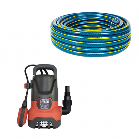 Pompe de apa murdara - Pompa pentru apa murdara QTP550, debit 13500 l/h, putere 550W, adancime max 7 m + Furtun insertie 1'' pentru apa 30 M Micul Fermier