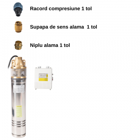 Pachet Pompa Submersibilă Micul Fermier 1300W, 60m, 3000l/h, 1", Cu Bobinaj Cupru + Niplu Alamă, Supapă de Sens, Racord PEHD [1]