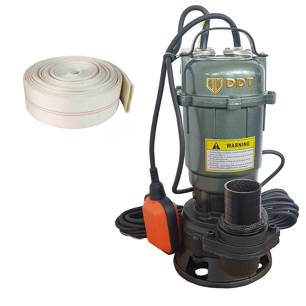 Pompe de apa murdara - Pompa submersibila apa murdara, cu plutitor, fara tocator, DDT Profesional, WQD10, 1100 W + Furtun pompier, 20 metri, 2 toli