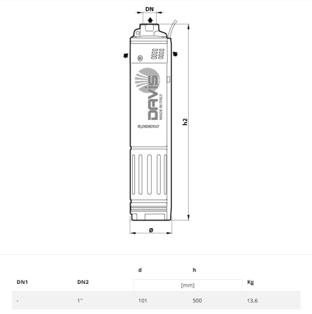 Pompa submersibilă DAVIS Periferică 4', 0,75 kW, 220V, apă curată, debit 5–50 l/min, înălțime 5–68 m – utilizare agricolă și domestică [1]