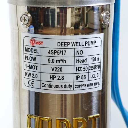 pompa submersibilă DDT 4SP5/17 2.0kW 9m3h refulare 120m bobinaj cupru 100 rezistentă la nisip [1]