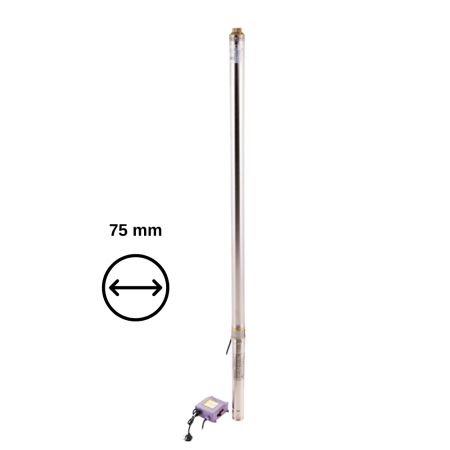 Pompe submersibile - Pompa submersibilă de foraj Gmax 3SRM338-2, diametru ∅75 mm, 1", 2 kW, debit max. 4,5 m³/h, Hmax 148 m, cablu 20 m, protecție IP68