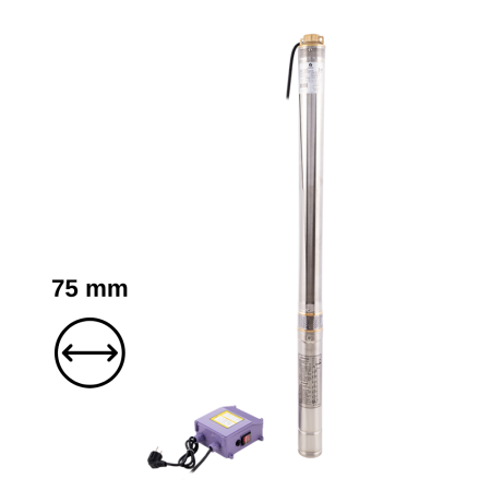 Pompe submersibile - Pompa submersibila de foraj Gmax 75QJD140-1.1, debit 2.8 m3/h, diametru pompa 75 mm, putere 1.1 kw, coloana de apa 144 m