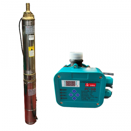 GRADINA - Pompa submersibila DRK, Model 4STM4-8, putere 1.1 kW, 8 turbine + Presostat electronic DRK, Model PC-58, 1kW, 220 V, 9,5 Bar