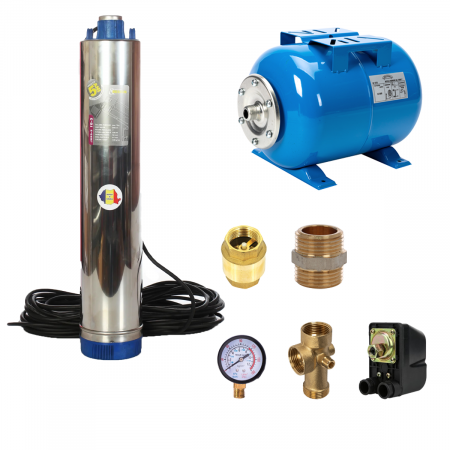 Pompe submersibile - Kit complet sistem hidrofor - Pompa submersibila Romaneasca  Jar 5 S 20-6 debit 6 m3/h, putere 620 W, inaltime pompare 20 m +  Vas expansiune 50 Litri cu membrana