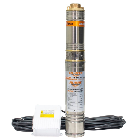 GRADINA - Pompă submersibilă RURIS Aqua 104, 1100W, 100 m, debit 1.8 m³/h, 4", pentru apă curată, inox, cablu 30 m, panou control, bobinaj cupru, 230V
