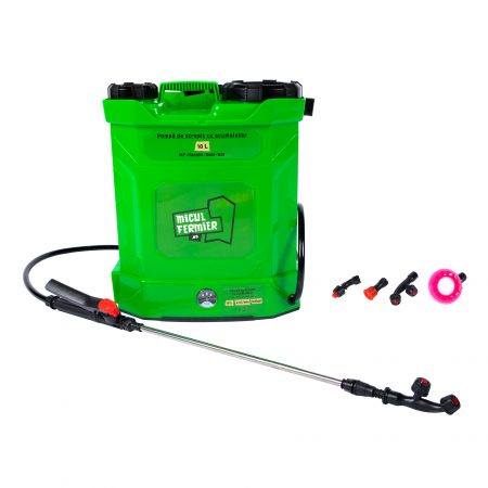 GRADINA - Pompa ( vermorel ) de stropit cu acumulator 12 V-8Ah, capacitate 10L, presiune 5.5 bar, debit 2.9L/min, Micul Fermier MF-PA1003-S001-G01