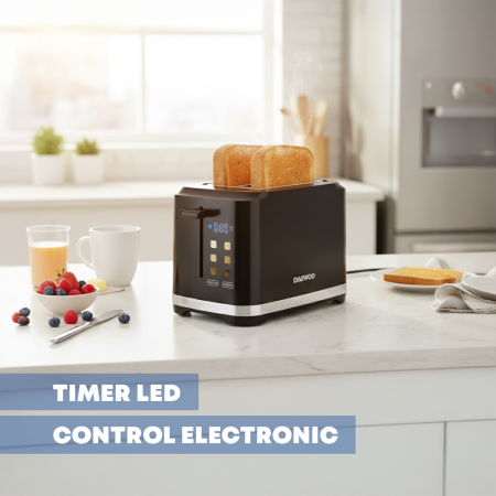 Prajitor de paine Daewoo DBTCT80B, putere 800 W,Display LED, functie reincalzire, functie decongelare, tavita pentru firimituri, control electronic rumenire, carcasa Cool Touch, culoare negru [4]