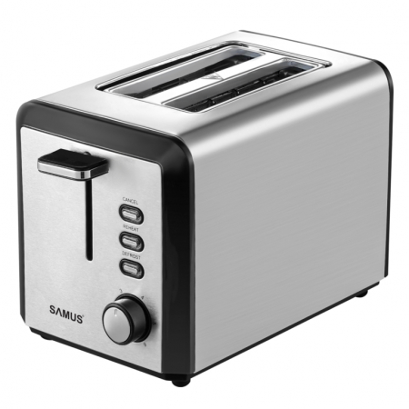 BUCATARIE - Prajitor de paine Samus Bueno, 2 felii, 6 trepte de rumenire, functie decongelare, functie reincalzire, tava pentru firimituri, Inox