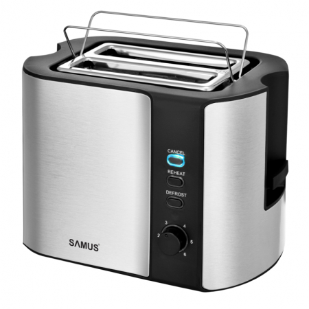 BUCATARIE - Prajitor de paine Samus Fancy, 2 felii, 6 trepte de rumenire, functie decongelare, functie reincalzire, incalzire chifle, tava pentru firimituri, Inox