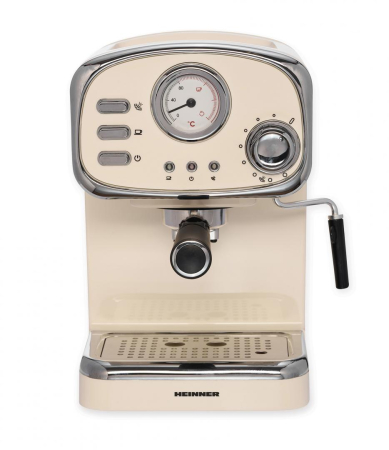 Espressor Manual Heinner HEM-1100CR, 1100 W, 15 Bar, Rezervor Apă 1,25 L, Espresso și Cappuccino, Sistem Spumare Lapte, Boiler Aluminiu, Filtru Inox 2 Cești, Termometru [1]