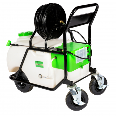 Pompe de stropit atomizoare - Pulverizator pe acumulator 90L, presiune 7 bar, lance 77 cm, debit 5L/min, furtun 50 m, Micul Fermier