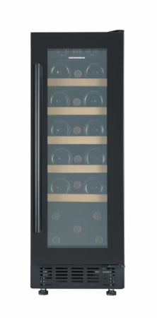 Racitoare de vin - Răcitor de Vinuri Incorporabil Heinner HRV-ABI56DRL20, 20 Sticle, 56 L, Clasa G, Temperatură Reglabilă 5–20°C, Display LED, Control Electronic, 5 Rafturi Lemn, Ușă Reversibilă, Negru