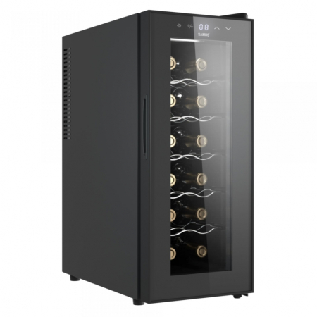 BUCATARIE - Racitor vinuri Samus SRV38CR12, 32 litri, clasa F, racire termoelectrica, iluminare interioara LED, control tactil cu afisaj electronic, 65.2 x 26.5 x 51 cm