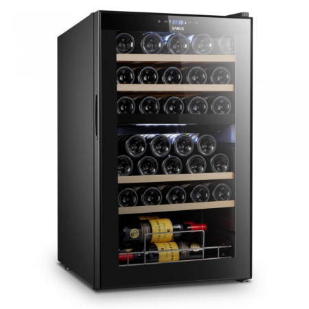 BUCATARIE - Racitor vinuri Samus SRV98LMCD, 88 litri,  clasa G, 2 zone de racire, termostat reglabil, racire cu compresor, iluminare interioara LED, control tactil cu afisaj electronic, 88 x 53.5 x 46.5 cm