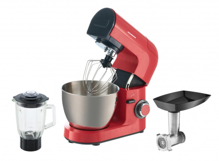 BUCATARIE - Robot de bucatarie Heinner ExpressRobot HPM-L1200RD, 1200W, angrenaje metalice, bol inox 4.5L, 6 viteze + Pulse, tel din inox, paleta si carlig din aluminiu turnat, accesorii incluse: masina de tocat