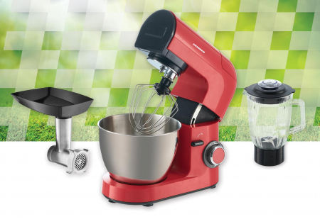 Robot de bucatarie Heinner ExpressRobot HPM-L1200RD, 1200W, angrenaje metalice, bol inox 4.5L, 6 viteze + Pulse, tel din inox, paleta si carlig din aluminiu turnat, accesorii incluse: masina de tocat [12]