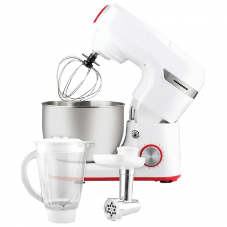Robot de bucatarie Heinner HPM-1000WH, 1000W, accesoriu masina de tocat si blender, bol 5.5 L, 10 viteze + pulse, Alb [4]