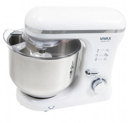Robot mixer Vivax RM-71800WH , 1800 W, 6 Viteze + Turbo, 4 Accesorii, Bol otel inoxidabil, Alb/Argintiu [7]