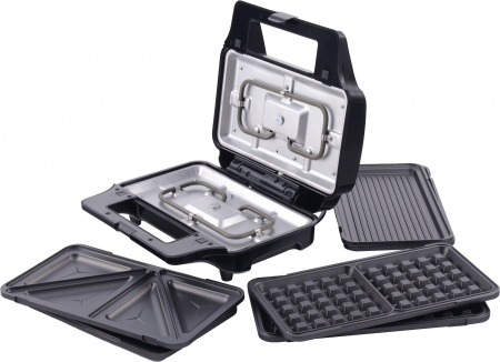 Sandwich maker 3 in 1 Tesla MG201BX, 900W, Placi detasabile antiaderente, sandwich, grill, waffle, indicator Led, negru/inox [1]