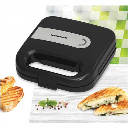 Sandwich maker HEINNER ELITESNACK SM-K750FSBK, 750w, capacitate: 2 sandwich-uri, placi antiadezive fixe tip sandwich, negru [1]